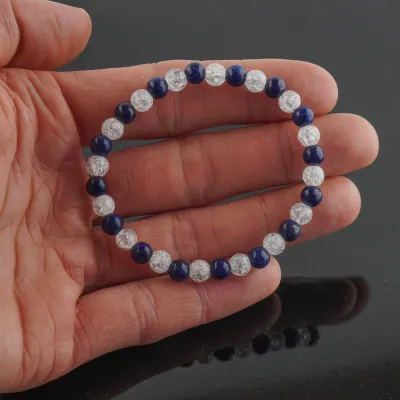 Lapis lazuli, křišťál - kuličkový náramek